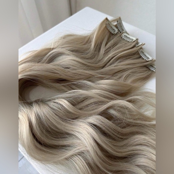 Other - Human hair blend #613 Womens Clip in  Light Blonde  wavy hair extensions
